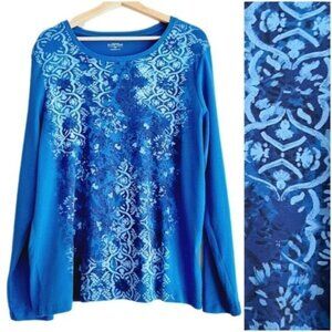 NORTHERN REFLECTIONS Floral & Scroll Pattern Crewneck Top Sz XXL